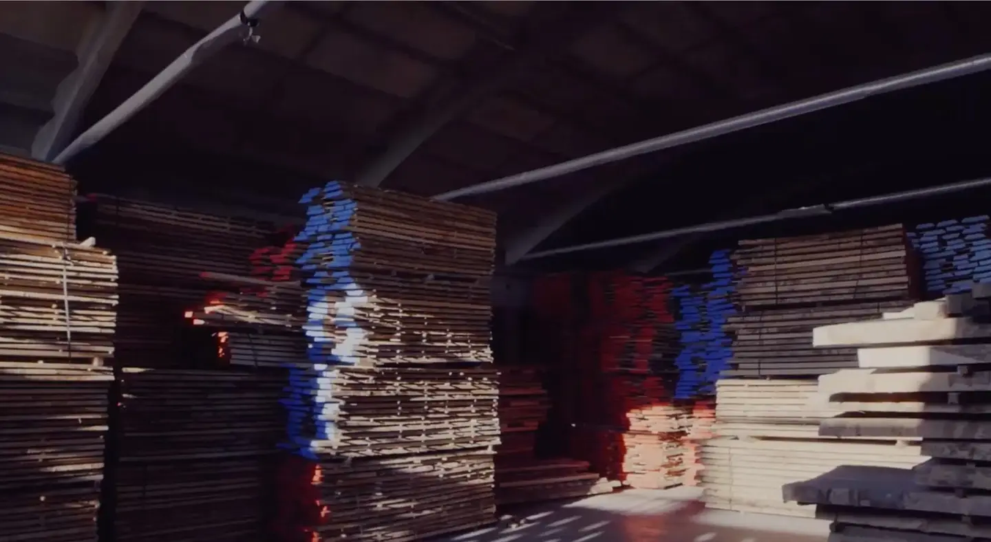 Stacks of seasoned timber planks in the Potocco warehouse