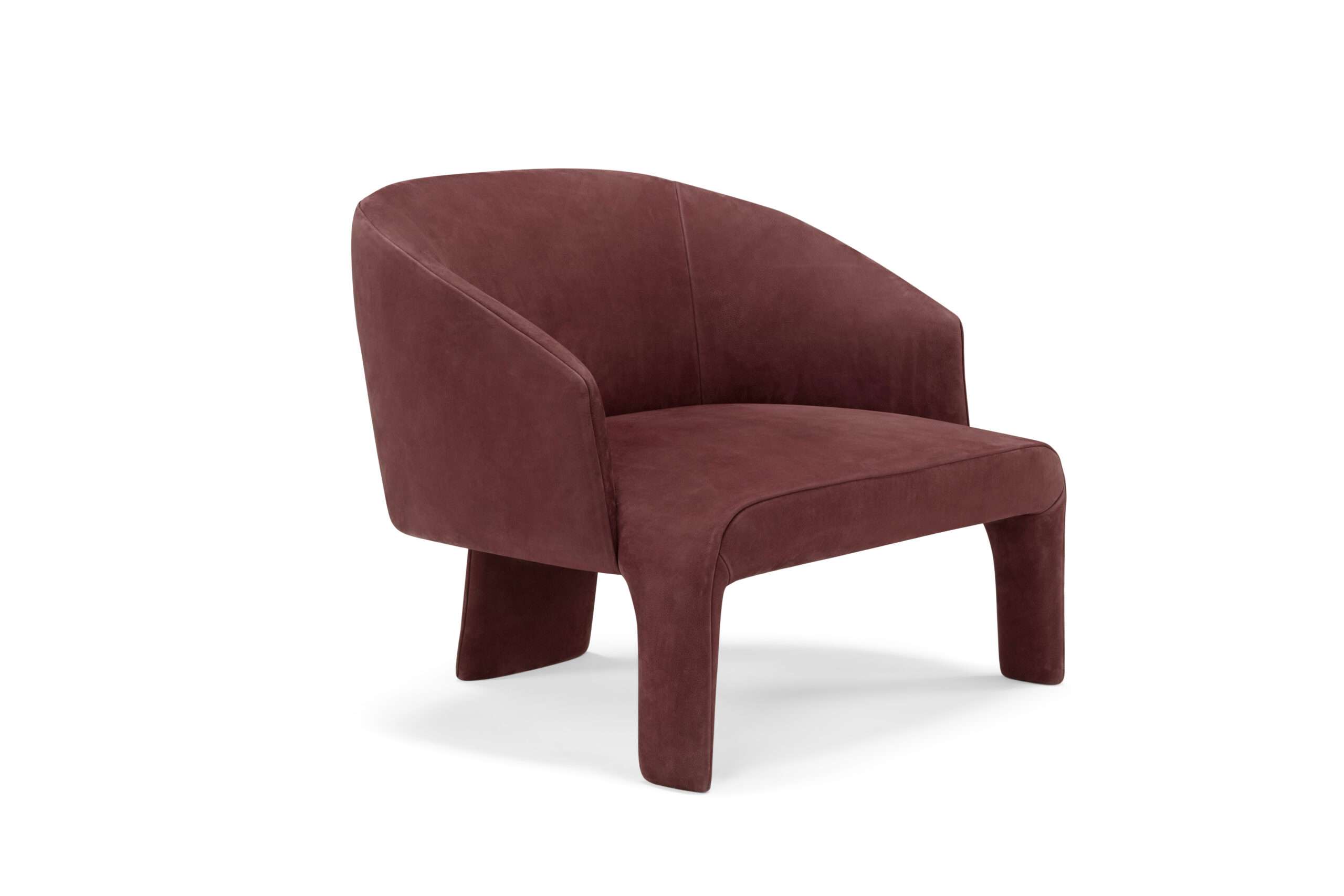Burgundy armchair with sculpted legs