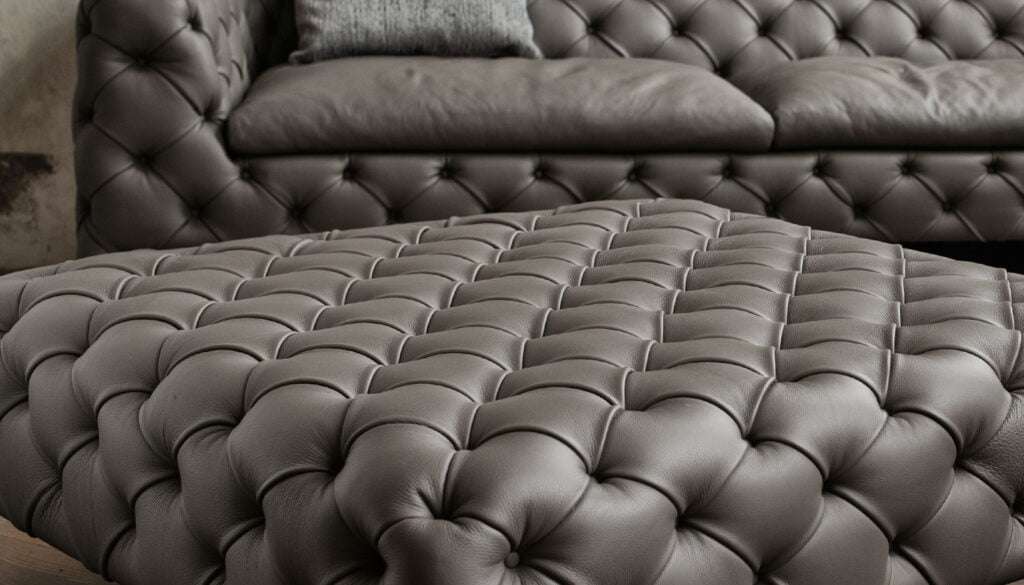 Deep buttoned leather upholstery in dark brown