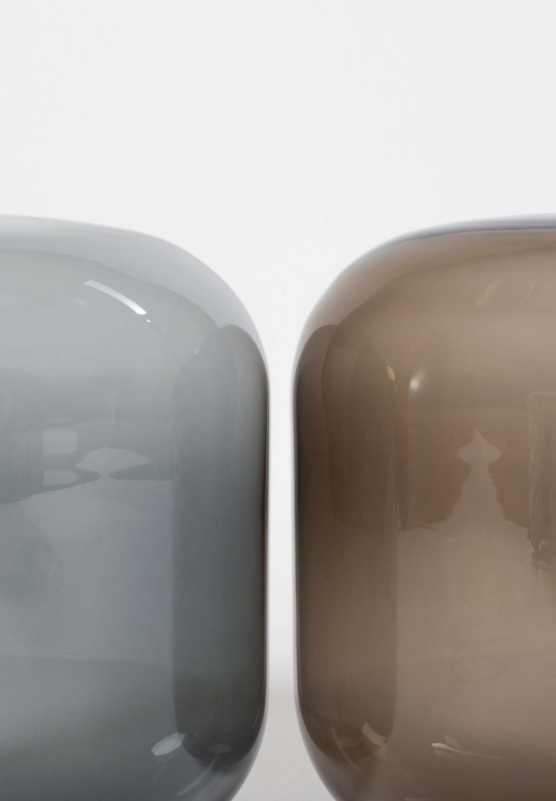 Grey and smoky brown glass domes, close up