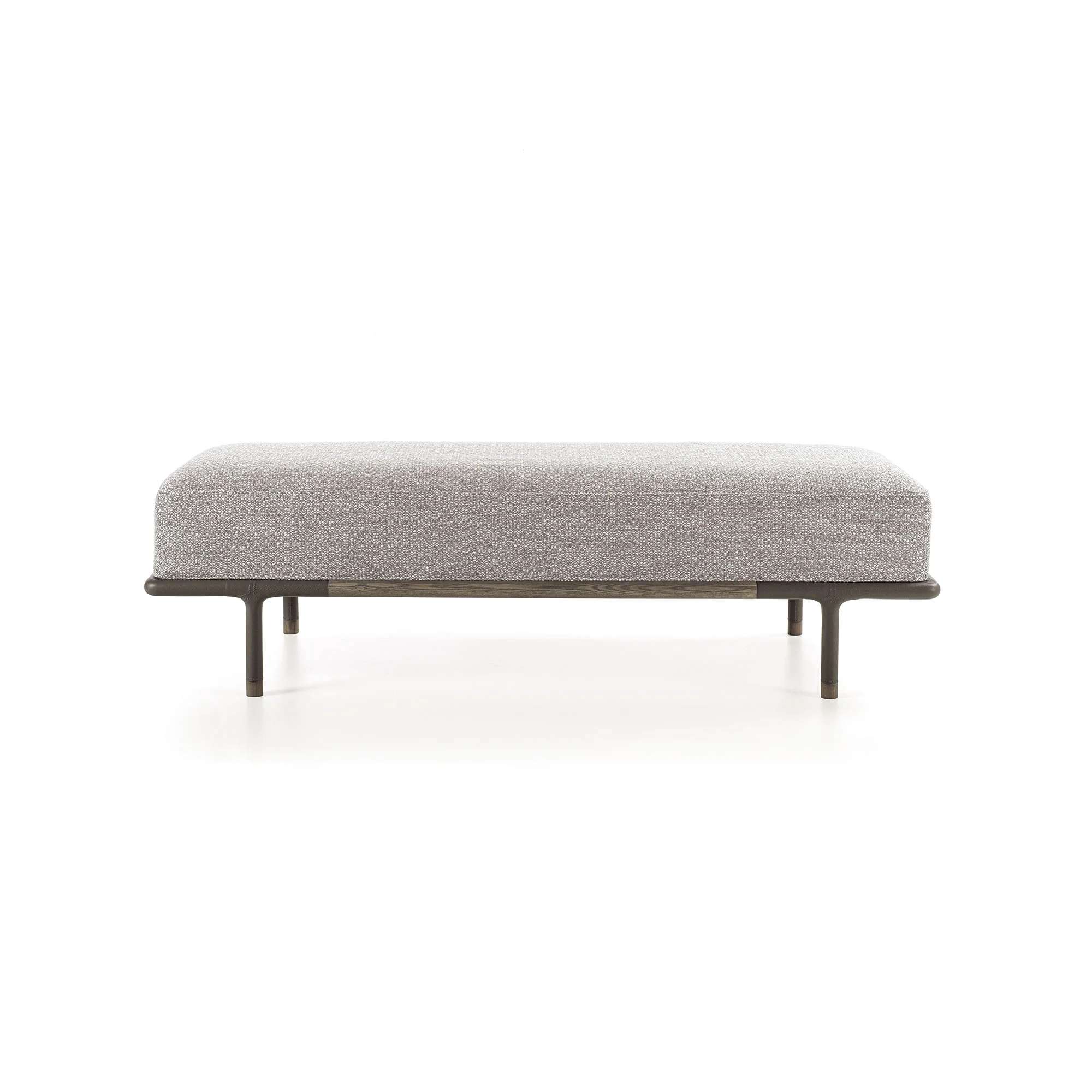 Upholstered bench in pale bouclé on slim legs