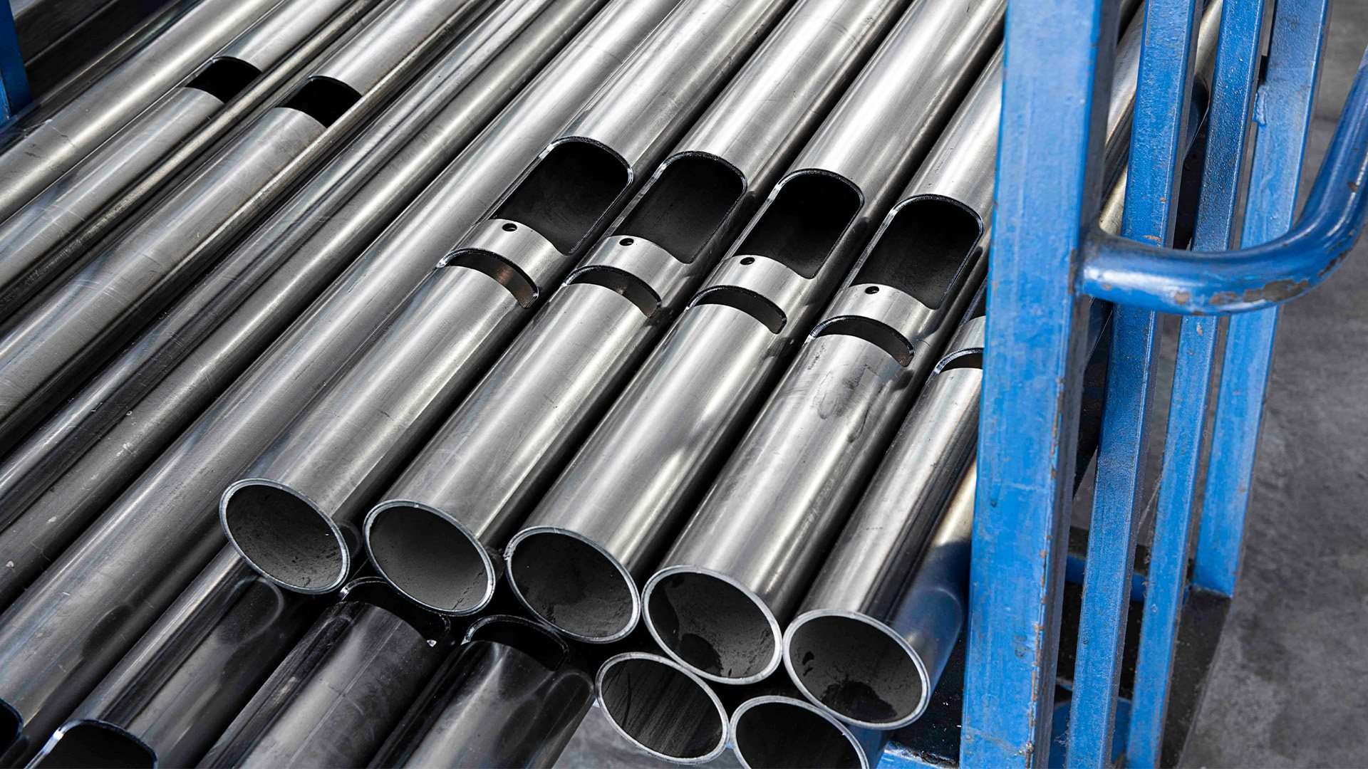 Bundles of steel tubes ready for bending
